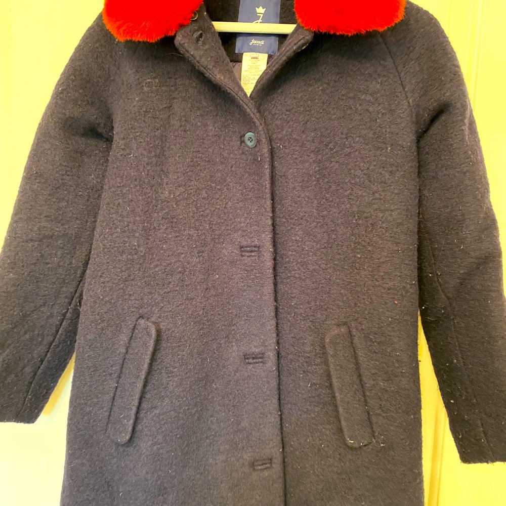 Jacadi Girls Navy Wool Dress Coat removable collar